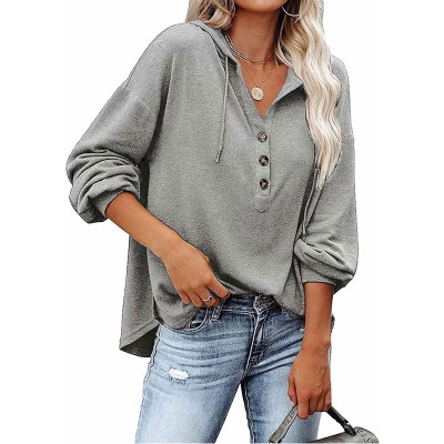 Sweat à capuche à manches longues et col en V pour femmes