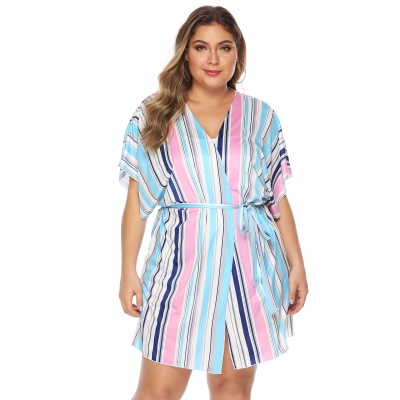 Manteau cardigan rayé grande taille pour femmes
