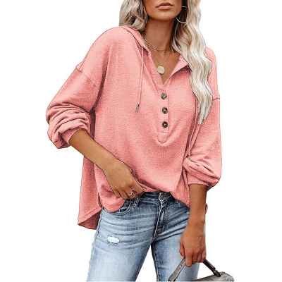 Sweat à capuche à manches longues et col en V pour femmes