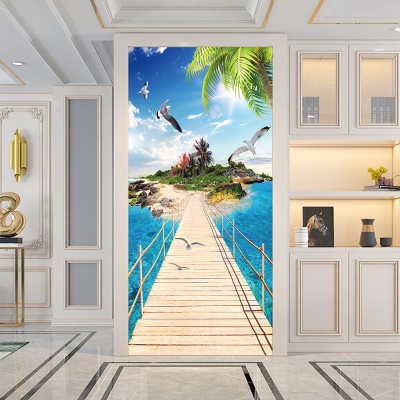 Papier peint de porte soleil chaud autocollant amovible décoration
