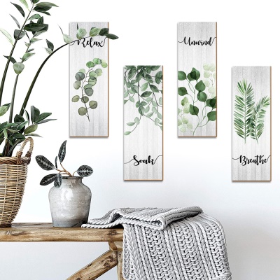 Pendentif mural en bois décoratif vert à motif de plantes