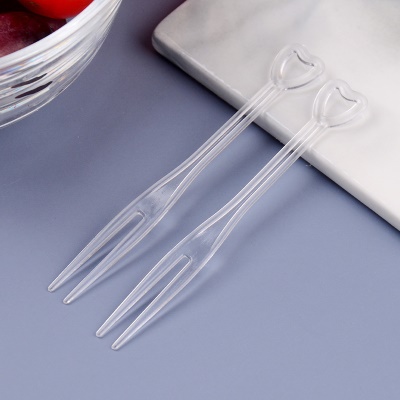 Fourchette jetable en plastique transparent en forme de cœur