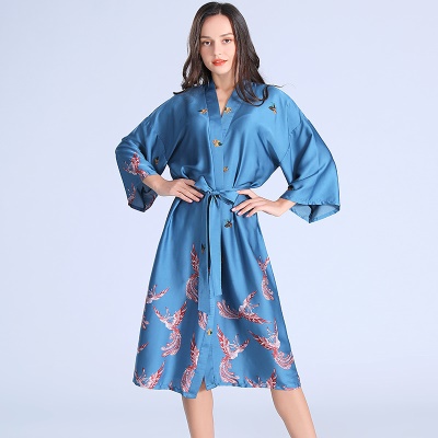Robe de nuit en soie longue cardigan Phoenix