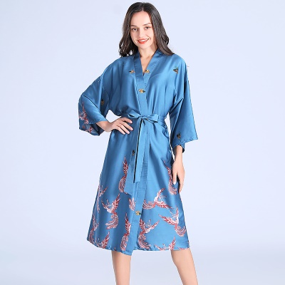 Robe de nuit en soie longue cardigan Phoenix