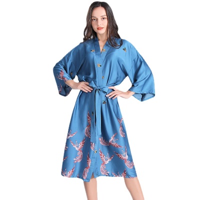 Robe de nuit en soie longue cardigan Phoenix
