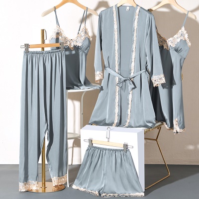 Ensemble de cinq pièces de pyjama en soie de glace