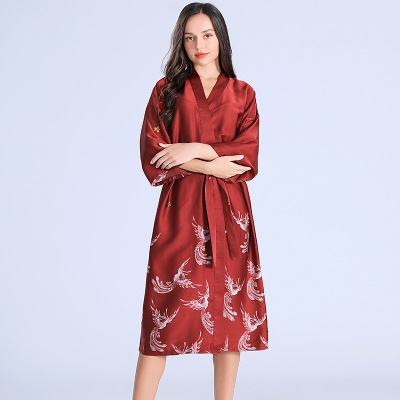 Robe de nuit en soie longue cardigan Phoenix