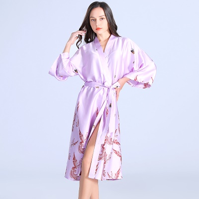 Robe de nuit en soie longue cardigan Phoenix