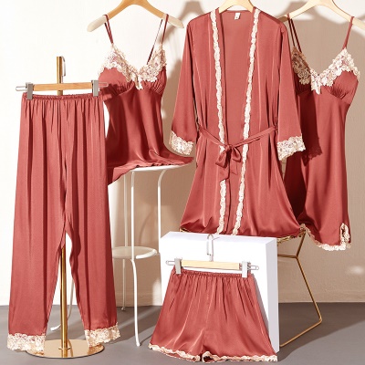 Ensemble de cinq pièces de pyjama en soie de glace