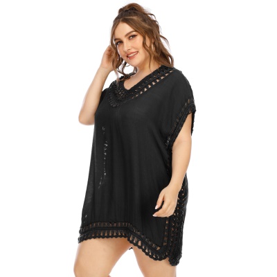 Robe femme crochet main patchwork col V lâche