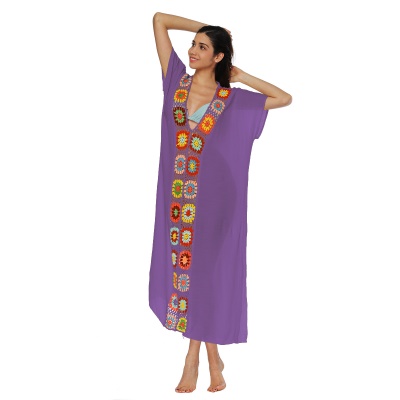 Femme robe main crochet patchwork fendue lâche