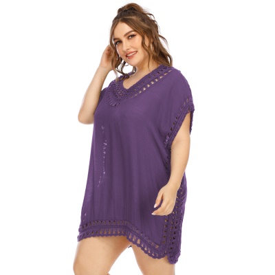 Robe femme crochet main patchwork col V lâche