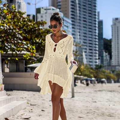 Robe plage  sexy à col V et manches amples  bikini
