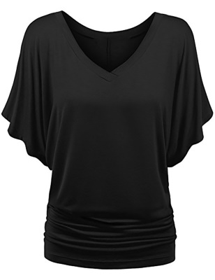 Top femme manches chauve-souris col V lâche
