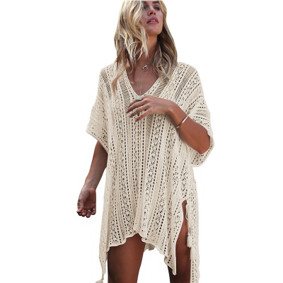Robe femme manches chauve-souris crochet fleur ajourée col en V