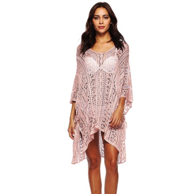Robe femme manches chauve-souris crochet fleur ajourée col en V