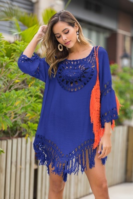 robe main crochet patchwork franges lâche couleur unie