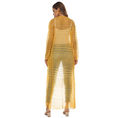Manteau long tricoté en cardigan avec de grandes poches