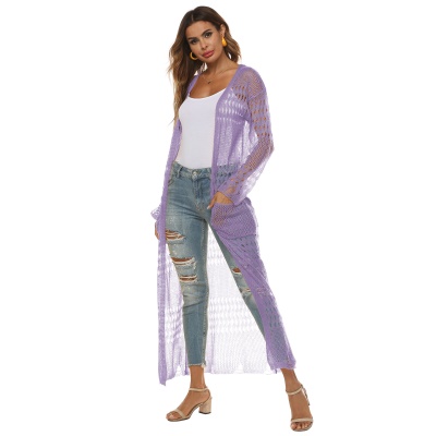 Manteau long tricoté en cardigan avec de grandes poches