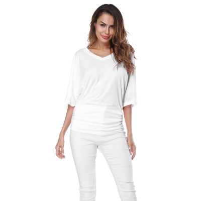 Top femme manches chauve-souris col V lâche