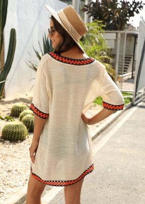 Robe femme crochet main patchwork lâche col en V