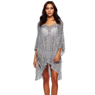 Robe femme manches chauve-souris crochet fleur ajourée col en V