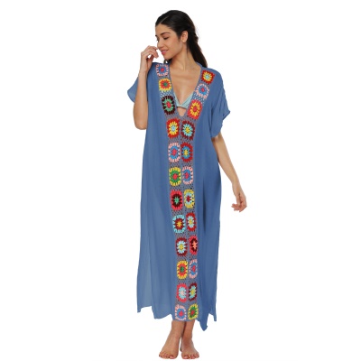 Femme robe main crochet patchwork fendue lâche
