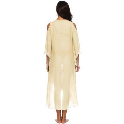 Femme robe main crochet patchwork épaule dénudée irrégulière