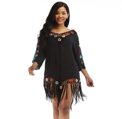 Robe à franges à  manches pour femme