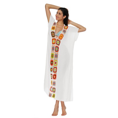Femme robe main crochet patchwork fendue lâche