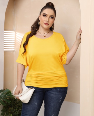 Top femme plis irréguliers manches chauve-souris