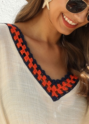 Robe femme crochet main patchwork lâche col en V