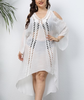 Robe femme crochet main patchwork irrégulier blanc