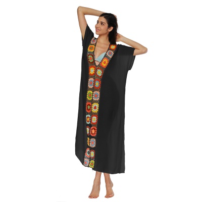 Femme robe main crochet patchwork fendue lâche