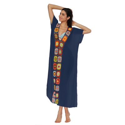 Femme robe main crochet patchwork fendue lâche