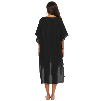 Femme robe main crochet patchwork irrégulier fendue profondeur V