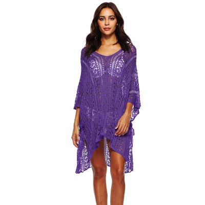 Robe femme manches chauve-souris crochet fleur ajourée col en V
