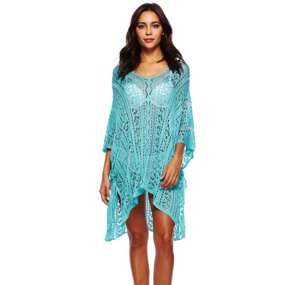 Robe femme manches chauve-souris crochet fleur ajourée col en V