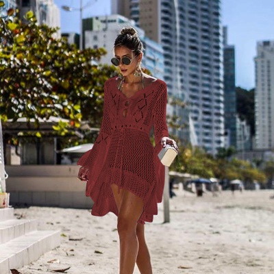 Robe plage  sexy à col V et manches amples  bikini