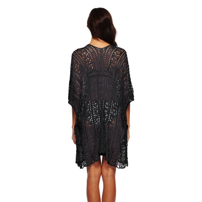 Robe femme manches chauve-souris crochet fleur ajourée col en V