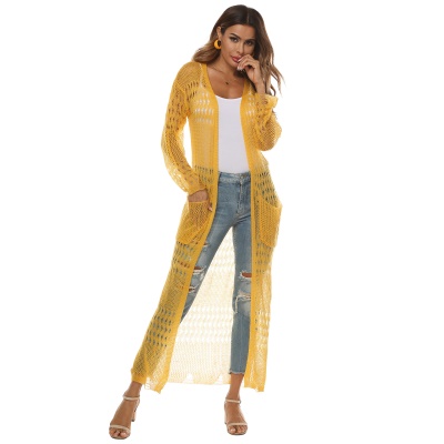 Manteau long tricoté en cardigan avec de grandes poches