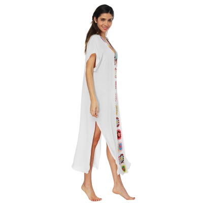 Femme robe main crochet patchwork fendue lâche