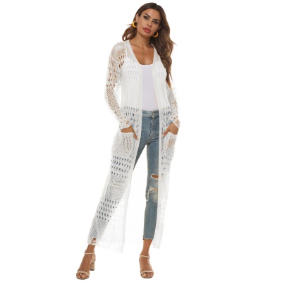 Manteau long tricoté en cardigan avec de grandes poches