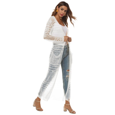 Manteau long tricoté en cardigan avec de grandes poches