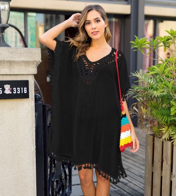 robe main crochet patchwork franges dos ouvert lâche fendue
