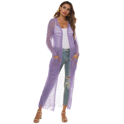 Manteau long tricoté en cardigan avec de grandes poches