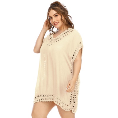 Robe femme crochet main patchwork col V lâche
