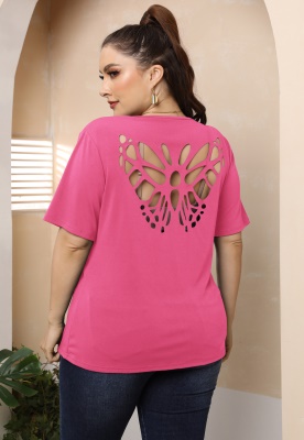 Top dame papillon creux brûlé fleuri dos droit en tissu