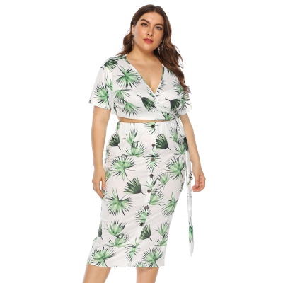robe feuille imprimé bandoulière boutons nu ombilical