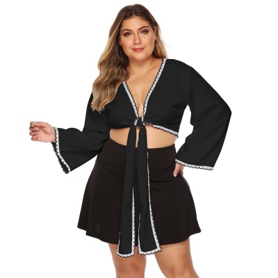 Top femme manches cornes patchwork dentelle cardigan